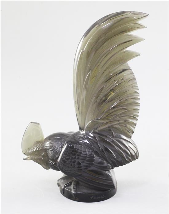 Coq Nain/Cockerel. A glass mascot by René Lalique, introduced on 10/2/1928, No.1135 Height 20.2cm.